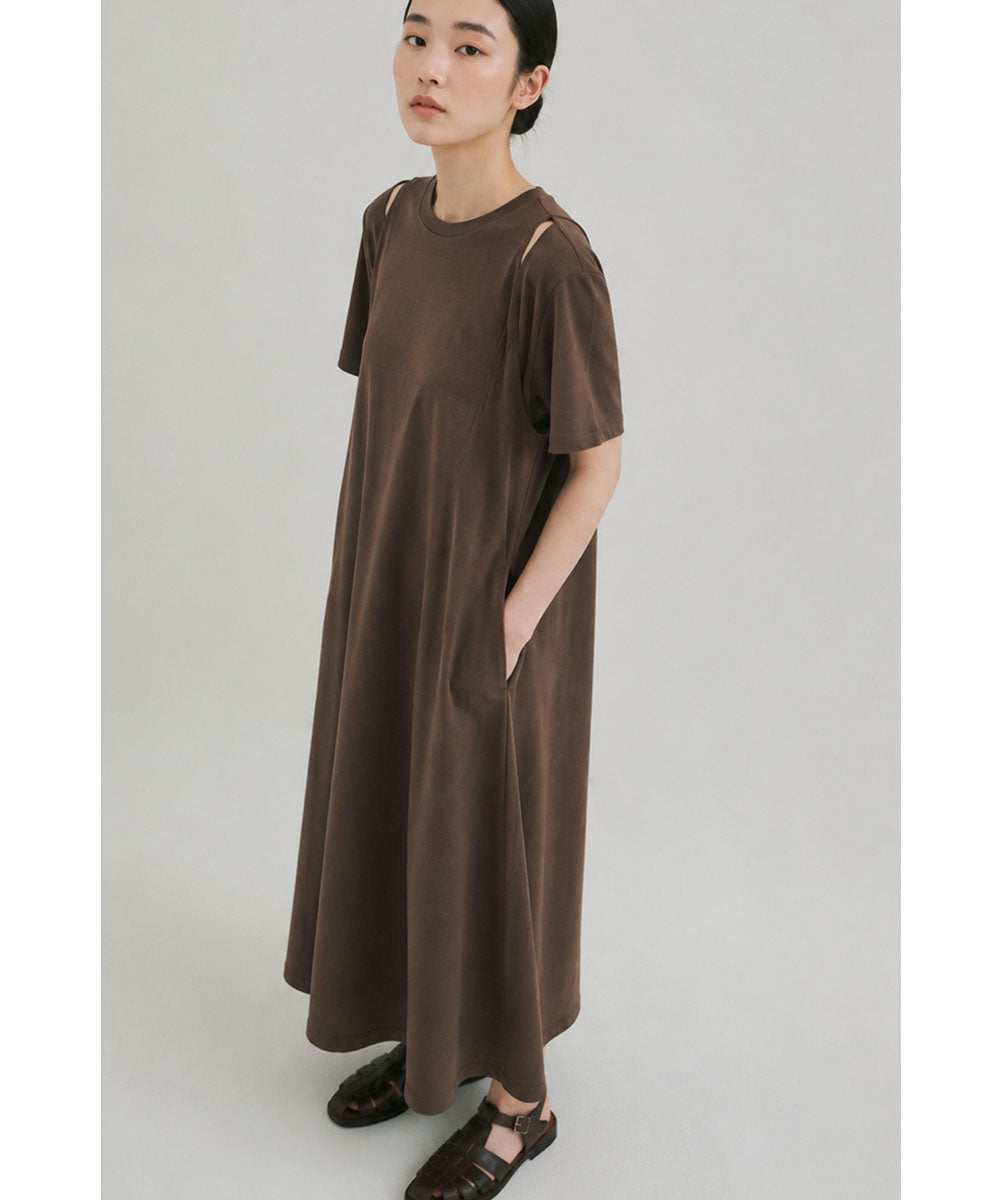【SALE】SHOULDER SLIT HALF SLEEVE DRESS