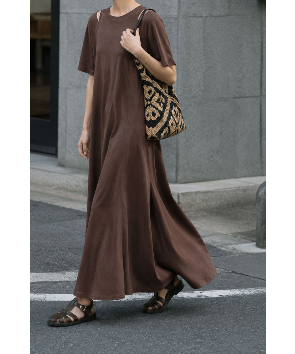【SALE】SHOULDER SLIT HALF SLEEVE DRESS