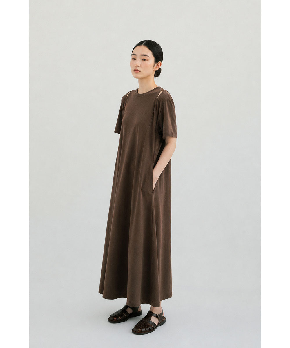 【SALE】SHOULDER SLIT HALF SLEEVE DRESS